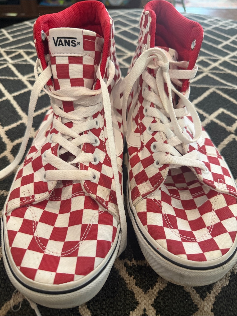Vans Red & White Checkerboard High-Top Sneakers